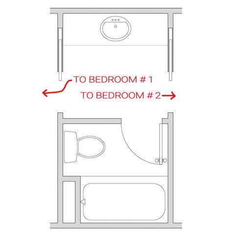 Jack and Jill Bathrooms - Centre Line Home Design Jack And Jill Bedroom Layout, Small Jack And Jill Bathroom Ideas Layout, Jack And Jill Bathroom Design Ideas, Small Jack And Jill Bathroom Ideas, Small Jack And Jill Bathroom, Shared Bathroom Layout, Jack Jill Bathroom Ideas, Jack And Jill Bathroom Ideas Layout, Jack And Jill Bathroom Layout