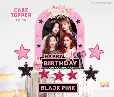 Black pink cake topper digital instant download #blinkparty #blackpink #caketopperblackpink #lisa Black Pink Cake Topper, Black Pink Cake, Bts Cake Topper, Pink Cake Toppers, Bts Cake, Birthday Logo, Mug Template, Party Bundles, Theme Birthday Party