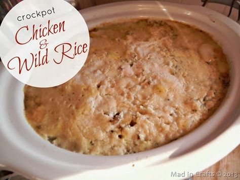 Crockpot Chicken and Wild Rice Casserole (part of Casserole Comfort Week) - Mad in Crafts Crockpot Chicken And Wild Rice, Chicken And Wild Rice Casserole, Comfort Food Casserole, Turkey Wild Rice Soup, Chicken Wild Rice Casserole, Chicken Wild Rice, Wild Rice Casserole, Chicken And Wild Rice, Hot Dish