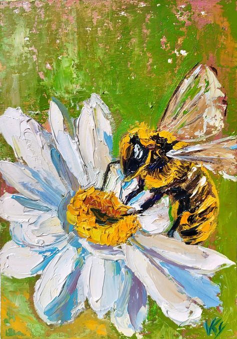 Honey Bee Painting, Bumble Bee Painting, Painting Daisy, Bumble Bee Art, Hare Painting, Bee Artwork, Bee Painting, Sketches Art, Bunny Painting