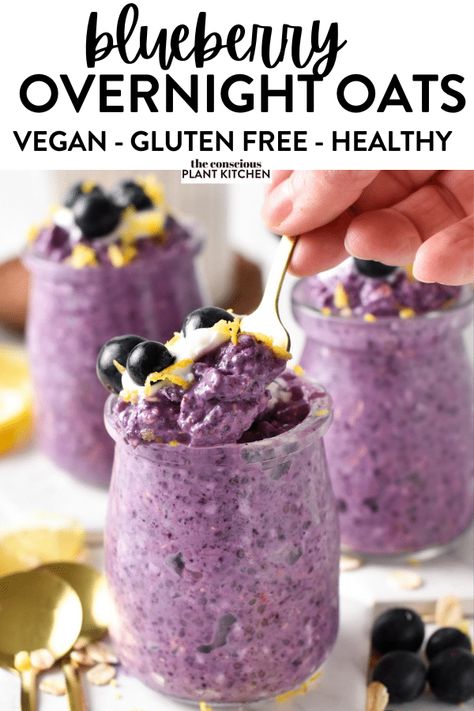 Vegan Blueberry Overnight Oats, Healthy Recipes With Frozen Blueberries, Acai Overnight Oats, Vegan Overnight Breakfast, Blended Blueberry Overnight Oats, Overnight Oats Blueberry Muffin, Blueberry Overnight Oats With Yogurt, Blueberry Overnight Oats Healthy, Overnight Blueberry Oats