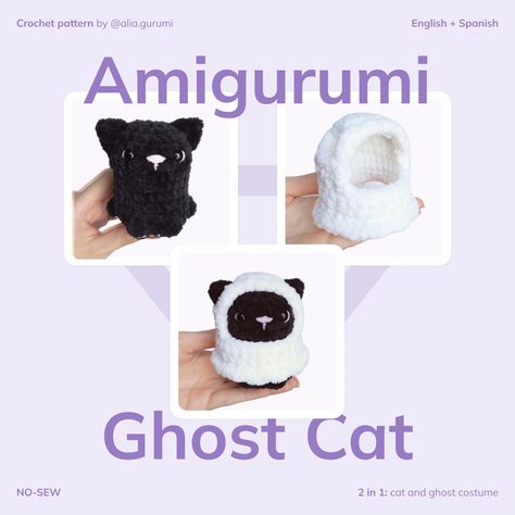 Amigurumi Cat Ears Free Pattern, Ghost Cat Crochet, Ghost Crochet Pattern, Amigurumi Collection, Ghost Crochet, My Ghost, Cat Ghost, Chat Halloween, Amigurumi Plush