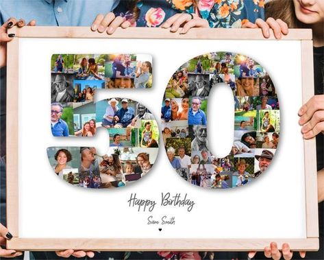 50th Birthday Photo Collage, Personalized custom number picture digital A4 printable men women anniversary gift present idea for him her Birthday Photo Collage, Foto Collage, Collage Foto, 40th Anniversary Gifts, Family Photo Collages, Photo Collage Gift, 90th Birthday Gifts, 1st Birthday Photos, Customized Photo Gifts