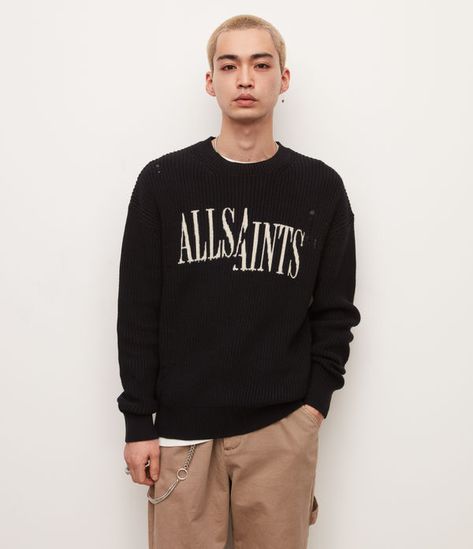 ALLSAINTS US: Mens Stacked Saints Organic Cotton Jumper (black) All Saints Menswear, All Saints Men, Emo Style, Brand Shoot, Jackets Summer, Cotton Jumper, Emo Fashion, 2024 Collection, Leather Jackets