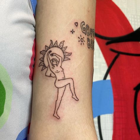 Sun Lady Tattoo, Dancing Lady Tattoo, Groovy Tattoo, Lady Tattoo, Thank U So Much, Thank U, Flash Tattoo, Geometric Tattoo, Tattoos For Women