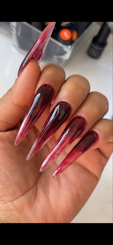 Black Vampire Nails, Blood Nails Acrylic, Blood Acrylic Nails, Blood Nails Design, Vampire Red Nails, Blood Dripping Nails, Horror Nails Designs, Dracula Nails, Gory Nails