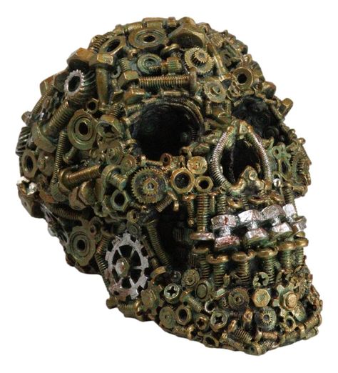 PRICES MAY VARY. This ultra cool Junkyard Metal Scraps Nuts And Bolts Steampunk Skull sculpture is made of high quality polyresin. It is meticulously hand painted and polished. Color tone may vary from pictures. This ultra cool Junkyard Metal Scraps Nuts And Bolts Steampunk Skull sculpture is 7" long, 5" tall and 5" deep approximately. It weighs about 1.75 pounds. Decorate your home for the halloween, day of the dead season or any season with this steampunk skull. He is surely a mechanic's favor Mechanical Skull, Steampunk Skull, Cool Welding Projects, Skull Statue, Steampunk Crafts, Skull Decor, Metal Art Projects, Welding Art, Scrap Metal Art