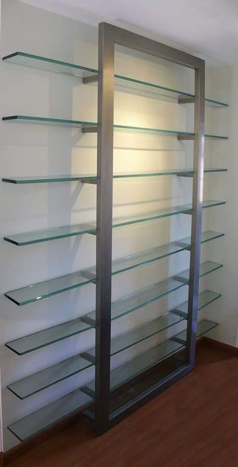 Furniture Shop Design, Glass Bookshelves, Glass Shelves In Bathroom, Glass Shelves Decor, Pharmacy Decor, Store Shelves Design, Contemporary Shelving, Floating Glass Shelves, Glass Wall Shelves