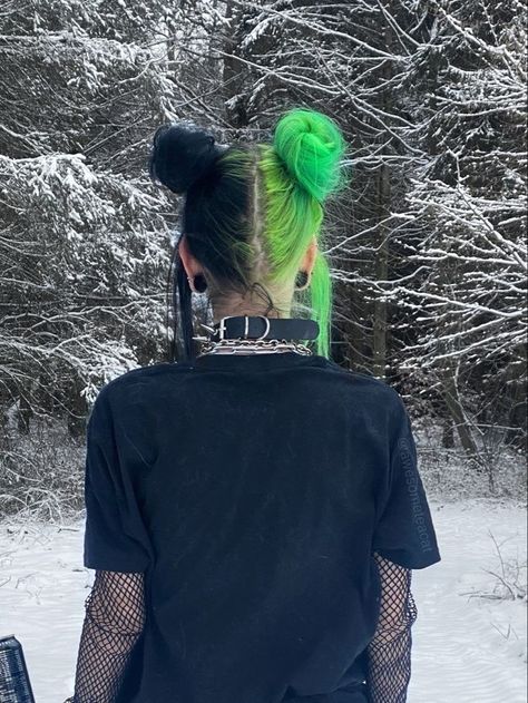 Long Alternative Hairstyles, Scene Hair Dye, Black Split Dye Hair, Egirl Hairstyle, Hairstyles Goth, Egirl Hair, Black And Green Hair, Arctic Fox Hair Dye, E Girl Hair