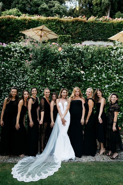 Black Bridesmaid Dresses Long, Black Bridesmaid, Bridesmaid Inspiration, Black Bridesmaids, Elegant Black Dress, San Michele, Black White Wedding, Black Bridesmaid Dresses, Classy Wedding