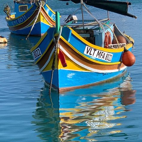 Maltese fishing boat. Beautiful reflections and colours.  #malta #fishingvillage #photography #photographer #travel #travelphotography… Paint Moodboard, Colourful Boats, Photographer Travel, Fishing Boat, Fishing Villages, Fishing Boats, Maltese, Malta, Sailing Ships