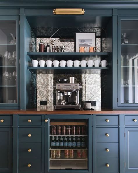 The Inspiring Coffee Bars of Jean Stoffer Design - Design Chic Jean Stoffer Bar, Home Office With Coffee Bar, Jean Stoffer Coffee Bar, Kitchen Drinks Station, Built In Coffee Bar Ideas Kitchen, Kitchen Drink Station, Coffee Bar With Sink, Coffee Bar Built In, Large Coffee Bar