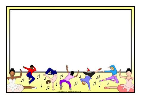 Dance-Themed A4 Page Borders (SB315) - SparkleBox Dance Border Design, Dance Template, Dancing Clipart, Powerpoint Background Templates, Certificate Border, Dance Background, Action Songs, Montessori Art, Border Templates