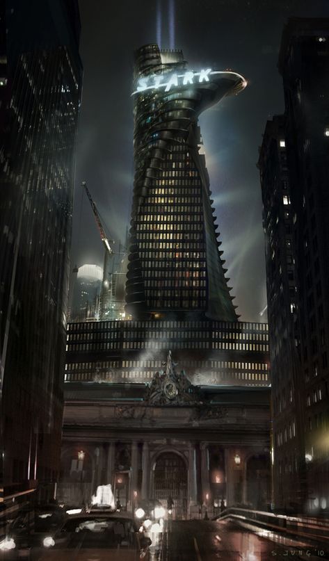 Stark Tower, Concept Art World, Futuristic City, The Avengers, Art World, At Night, Avengers, Concept Art, Tower