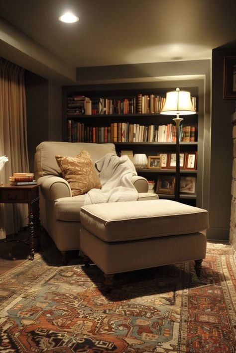 Inviting Basement Ideas, Make Basement Cozy, Womens Cave Room Ideas, Guest Room Basement, Basement Guest Suite Ideas, Basement Library Ideas, Comfy Basement, Loft Ideas Upstairs Cozy, Basement Bedroom Ideas No Windows