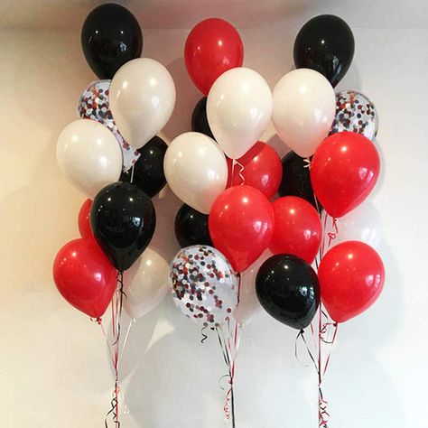 Confetti Balloons Birthday, Red Confetti, Black Party Decorations, Birthday Party Decorations For Adults, Casino Party Decorations, White Confetti, Balloon Ribbon, Balloon Kit, Birthday Party Balloon