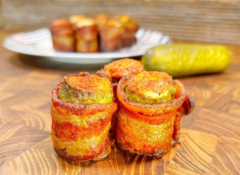 Stuffed Bacon Wrapped Pickle Shots Pickle Poppers Bacon Wrapped, Pickle Shots, Pickle Bites, Pickle Seasoning, Pickle Appetizers, Bacon Seasoning, Meat Seasoning, Best Bacon, Delicious Appetizer Recipes