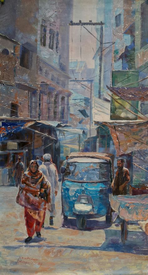 Walled City Lahore, Pakistan Art, Pakistani Art, Art Alevel, South Asian Art, Street Painting, Painting Competition, Architecture Painting, Truck Art