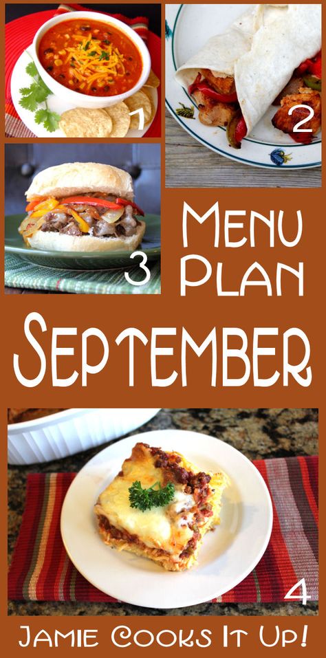 Menu Plan for the entire month of September with links to all the recipes | Jamie Cooks It Up! Plane Food, Monthly Meal Planning, Favorite Recipes Dinner, Menu Plan, Food And Recipes, Make Ahead Meals, Menu Planning, Dinner Menu, Week Meal Plan