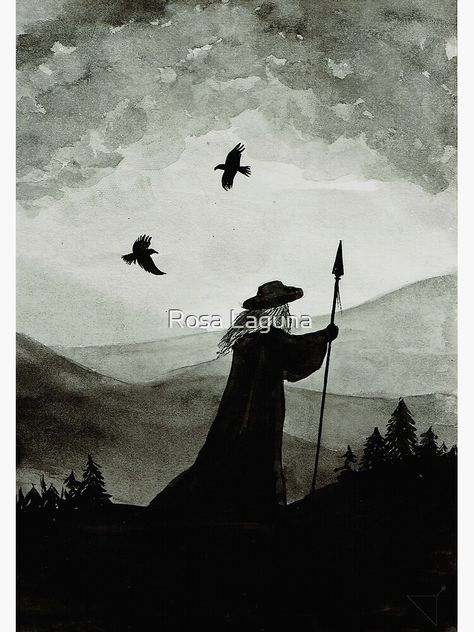 "Odin, Huginn and Muninn." Art Print for Sale by Rosa Laguna | Redbubble Huginn And Muninn, Valhalla Viking, Mythology Jewelry, Odin's Ravens, Norse Jewelry, Norse Mythology, Tag Art, Loki, Thor