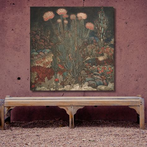 Maroon Decor, Colorful Eclectic Decor, Coquette Decor, Cactus Canvas, Large Wall Art Living Room, Coquette Vibes, Indie Decor, Maximalist Art, Art Eclectic