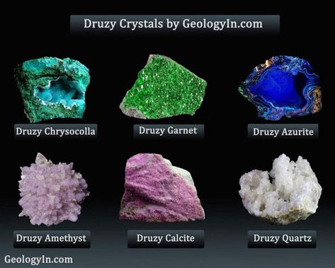 What Is Druzy, and How Does It Form? I hate dyed druzy & it is easy for me to spot. Gem Mining, Types Of Crystals, Cool Rocks, Druzy Crystal, Druzy Quartz, Tiny Diamond, Minerals And Gemstones, Rocks And Gems, Blue Chalcedony