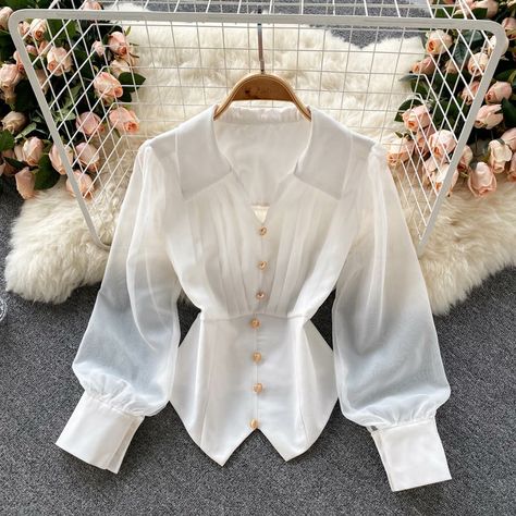 Ladies Tops Fashion Blouses, Chiffon Puff Sleeve, Chiffon Blouses, 2piece Outfits, Stylish Work Attire, Pleated Chiffon, 90s Fashion Outfits, Woman Suit Fashion, Pretty Blouses