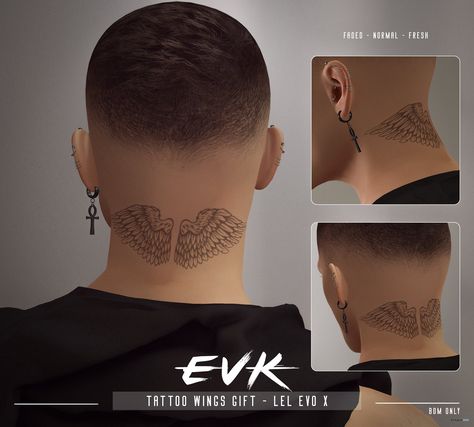 Neck Tattoo Wings, Sims 4 Neck Tattoo, Wing Neck Tattoo, Tattoo Wings, Tattoo Butterfly, Promo Gifts, Wings Tattoo, Sims 4 Game, Neck Tattoo