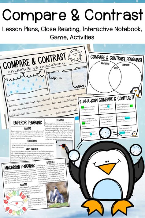 Penguin Writing Activities, Compare And Contrast Writing, Brain Explosion, Penguin Activities, Lesson Plan Format, January Activities, Winter Writing, Text Structure, Reading Activity