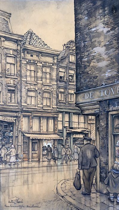 Gorgeous illustration Anton Pieck, Type Art, City Drawing, Dutch Painters, Dutch Artists, Urban Sketching, Art And Illustration, Architecture Sketch, Beautiful Drawings