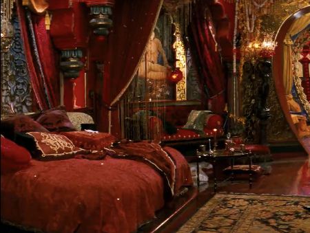 Vampire Goth Room Decor, Red Whimsigoth Bedroom, Red Maximalist Bedroom, Moulin Rouge Room, Dimly Lit Room, Red Whimsigothic, Moulin Rouge Bedroom, Vintage Red Bedroom, Dark Red Room Aesthetic