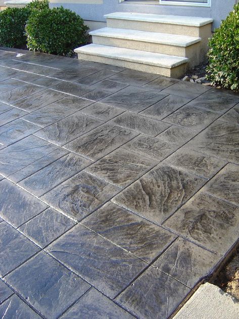 Stamped Patio, Stamped Concrete Patio Designs, Paver Installation, Belgard Pavers, Concrete Stain Patio, Concrete Patio Makeover, How To Install Pavers, Outdoor Renovation, Outdoor Restaurant Design