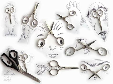 Line Drawings Transform Everyday Objects Into Quirky Scenes - My Modern Metropolis Scissors Art, Object Drawing, Simple Illustration, Middle School Art, Creative Illustration, Creative Drawing, Elementary Art, Everyday Objects, Teaching Art