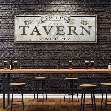 Dnd Basement, Home Bar Wall, Rustic Basement Bar, Tavern Sign, Home Bar Signs, Bar Wall Art, Rustic Basement, Basement Bar Designs, Bar Gift