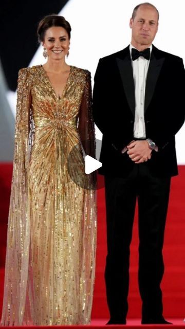 Fine Art, Fashion & Home Decor on Instagram: "Golden Glamour ✨

The Princess of Wales, Catherine Middleton, lit up the red carpet at the ‘No Time To Die’ premiere. Dazzling in a gold sequin gown by Jenny Packham, she truly embodied the spirit of Bond. The dress, inspired by the movie Goldfinger, featured tonal gold sequins, beads, and glitter detailing, plus crystal embellishments. A plunging v-neckline and a long, floaty cape added to the drama of the ensemble.

🌹 @lovezaqua 

.
.
.
.

#reels #katemiddleton #jamesbond #notimetodie #london #premiere #redcarpet #catherinemiddleton #princessofwales #princewilliam #britishroyalfamily #danielcraig #fashion #goldfinger #golddress #eveninggown #lovezaqua #beautiful 

Please Note: the copyright for the video footage belongs to the original copyr Gold Sequin Gown, Catherine Middleton, Sequin Gown, Jenny Packham, Gold Sequins, The Drama, Gold Sequin, Princess Of Wales, The Princess