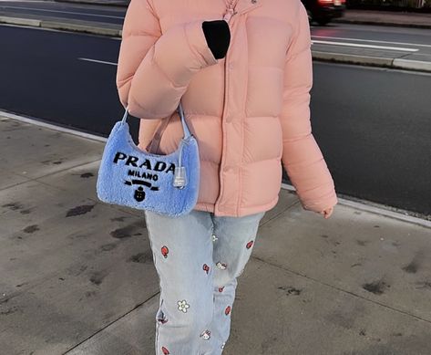 Prada Terry Bag, Girly Aesthetic Outfit, Fluffy Bags, Purse Aesthetic, Outfit Inspo Winter, Cute Winter Outfit, Pink Bags, Bags Pink, Girly Aesthetic