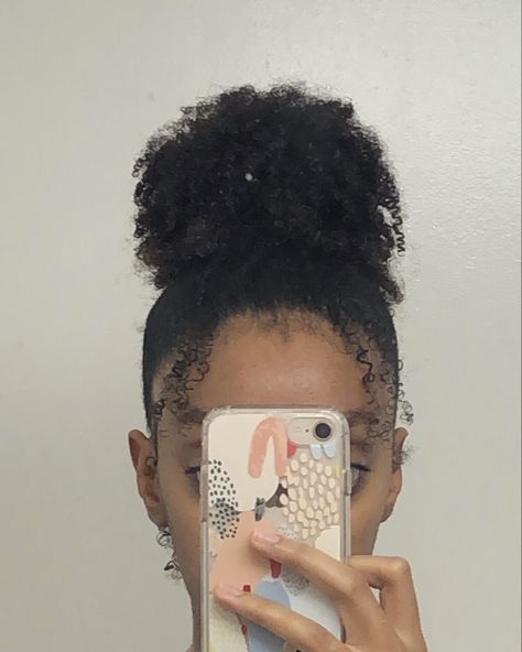 Hairstyles For Natural Medium Length Hair, 4c High Bun, Space Buns On Short 4c Hair, Claw Clip Hairstyles Afro Hair, Aesthetic 4b Hairstyles, Aesthetic 4c Hair, Afro Puffs With Butterfly Clips, Curly Braided Hairstyles, Peinados Recogidos