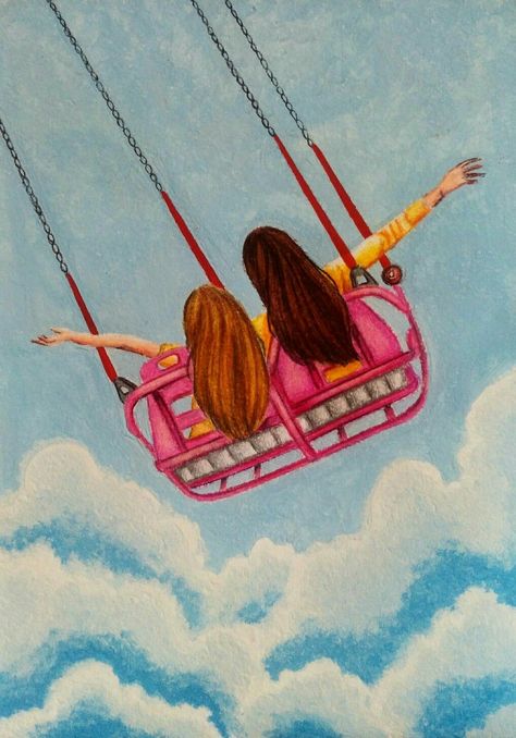 Friendship Pictures Art, Two Sisters Illustration Art, Paintings For Bff, Sisters Painting Ideas, Canvas Painting For Sister, Sister Painting Ideas On Canvas, Sister Illustration Art, Bff Illustration Art, Best Friends Art Drawing