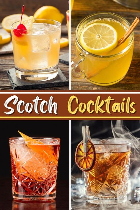 Try these scotch cocktails the next time you want something different! From an old-fashioned to a rusty nail to a drunk uncle, you'll gain a new love for scotch with these drinks. Scottish Drinks Non Alcoholic, Scotch Cocktails Recipes, Scotch Drinks Cocktails, Scottish Cocktails, Scottish Drinks Cocktails, Cocktails For Men, Manly Drinks, Scotch Whiskey Drinks, Scotch Whiskey Cocktails