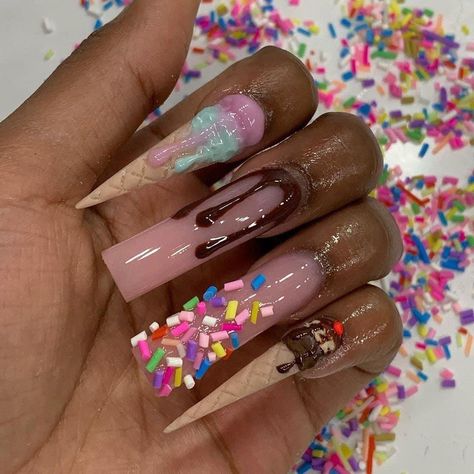 Cereal Nails, Candy Land Nails, Birthday Cake Nails, Ice Cream Nails, Raspberry Cream Cheese, Girls Nail Designs, Raspberry Cream, Acrylic Toe Nails, Punk Nails