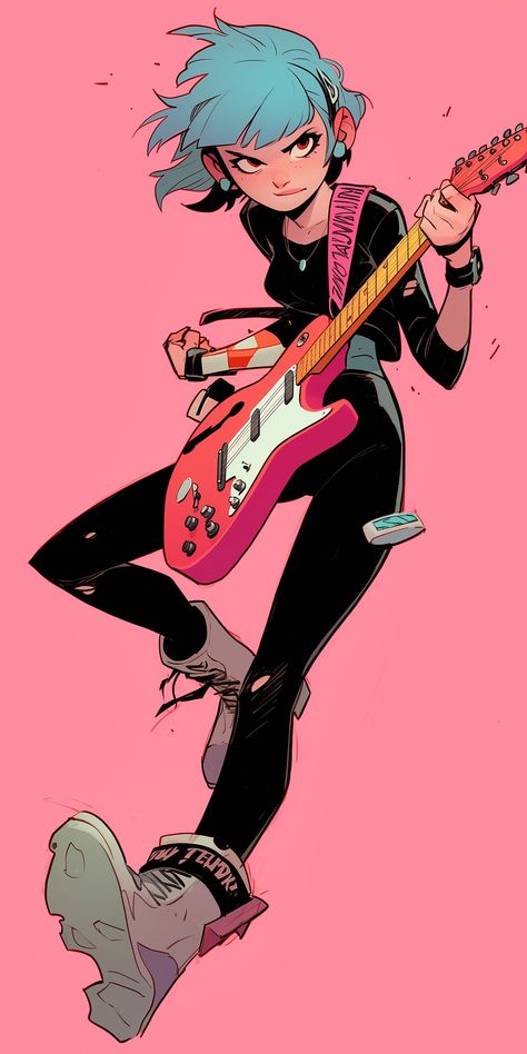 Punk Poses, Punk Character Design, Singing Drawing, Disney Doodles, Cute Drawlings, Guitar Drawing, Book Story, Story Design, Hetalia Fanart