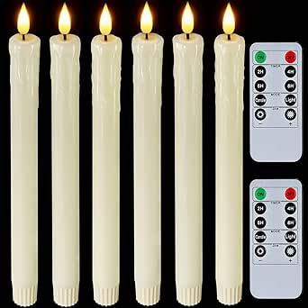 Homemory Real Wax LED Flameless Taper Candles with Remote Timer, 9.6 Inches Ivory Candlesticks, Dripless Battery Operated 3D Flickering Flame for Fireplace Xmas Halloween Fireplace Candlesticks, Battery Operated Window Candles, Led Window Candles, Flameless Taper Candles, Led Taper Candles, Timer Candles, Window Candles, Candles In Fireplace, Halloween Christmas Decorations