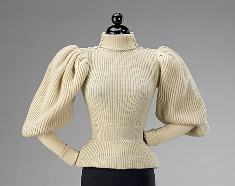 Sweater, ca. 1895. Probably American. The Metropolitan Museum of Art, New York.  Brooklyn Museum Costume Collection at The Metropolitan Museum of Art, Gift of the Brooklyn Museum, 2009; Gift of Mrs. John Hubbard, 1938 (2009.300.1111) Fashion History Timeline, Sweater Tutorial, 1890s Fashion, Leg Of Mutton Sleeve, Sport Sweater, Costume Institute, Vintage Mode, Edwardian Fashion, Moda Vintage