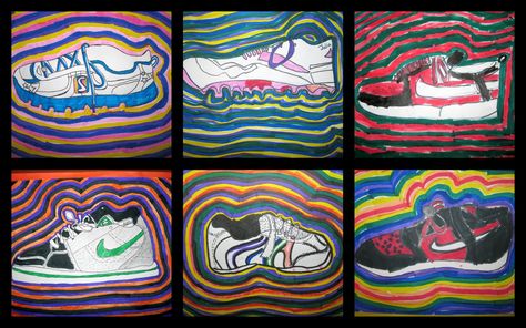 Fourth graders began this art project by learning about the brain. We discussed how the left side of our brain is really good at things like... Shoe Drawings, Terry Fox, Elementary Art Rooms, Improve Your Memory, 6th Grade Art, 4th Grade Art, 5th Grade Art, 3rd Grade Art, Jr Art