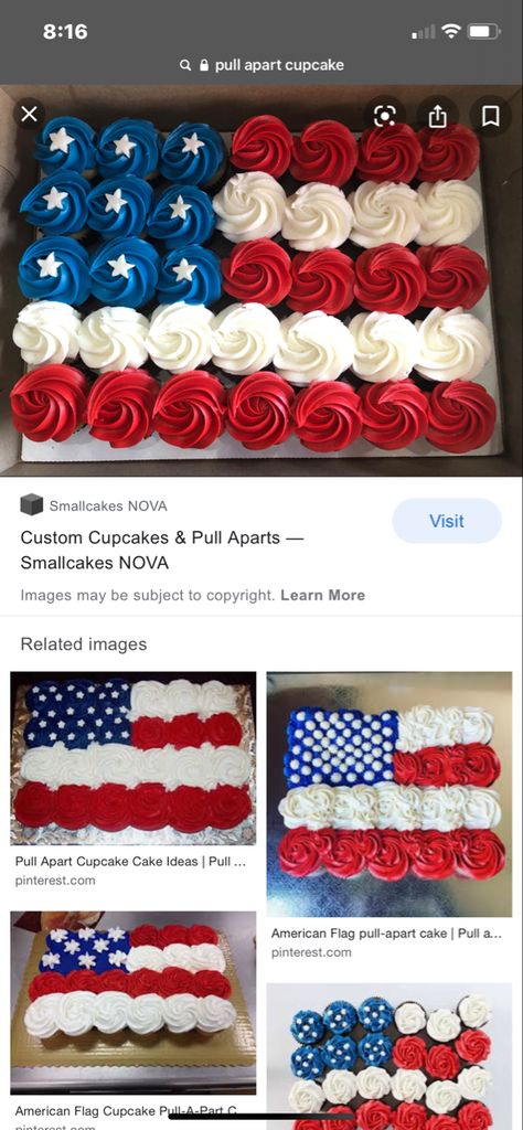 4th Of July Cupcake Cake, 4th Of July Pull Apart Cupcakes, 4th Of July Cupcake Decorating Ideas, 4th Of July Sheet Cake Ideas, American Flag Cupcakes, 4th Of July Cake Decorating Ideas, 4th Of July Cupcakes Ideas, Fourth Of July Cake Decorating Ideas, Red White Blue Cupcakes