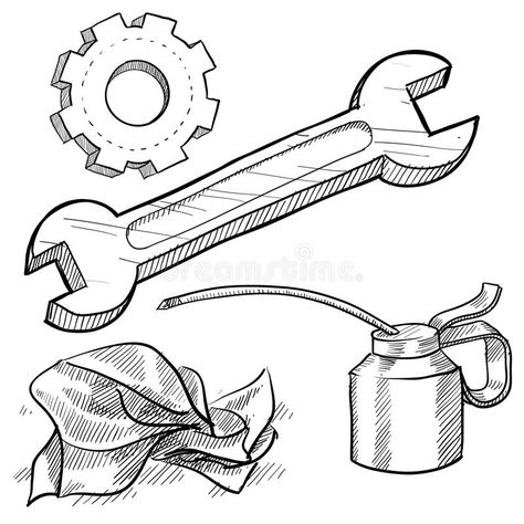 Illustration about Doodle style plumber or mechanic vector illustration with plunger, ball cap, tissue, wrench, and pipe wrench. Illustration of renovation, clog, tissue - 22354473 Mechanical Doodle, Mechanic Drawing, Art Tools Illustration, Mechanics Drawing, Clipart Drawings, Car Festival, Car Mechanics, Crayola Coloring Pages, Chalkboard Calendar