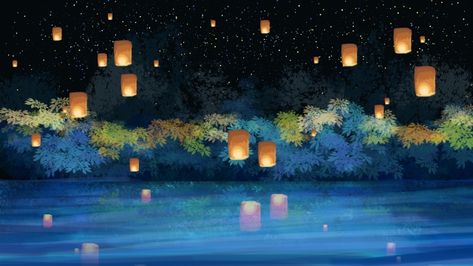 Lantern Art Drawing, Sky Lanterns Painting, Lantern Wallpaper, Festival Paint, Sky Hand, Lantern Illustration, Lantern Painting, Lantern Art, Floating Lanterns