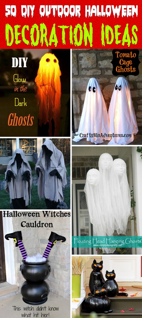 50 Astounding But Easy DIY Outdoor Halloween Decoration Ideas Homemade Halloween Decor, Cheap Halloween Decor, Halloween Witch Cauldron, Terrifying Halloween, Cheap Halloween Decorations, Halloween Decoration Ideas, Halloween Diy Outdoor, Fairy Halloween Costumes, Halloween Ghost Decorations