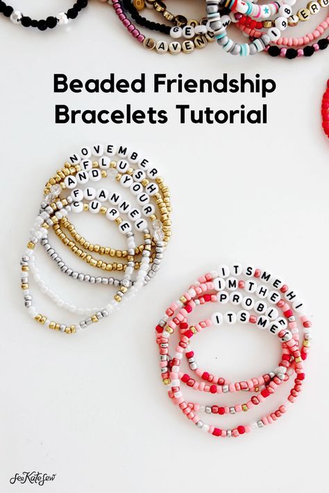 beaded friendship bracelets DIY - see kate sew Easy Bracelets, Diy Friendship Bracelets Easy, Beaded Friendship Bracelets, Making Friendship Bracelets, Friendship Bracelets Easy, Diy Friendship Bracelets Tutorial, Homemade Bracelets, Diy Beaded Bracelets, Diy Bracelets Tutorials