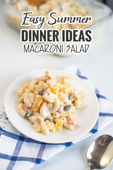 Here's an easy, creamy, delicious Filipino Macaroni Salad that is perfect for a summer dessert or dinner! It's full of the delicious flavors of the sweetened fruit mix, raisins, condensed milk, cheese, and mayonnaise combined in one delicious pasta dish! Filipino Macaroni Salad, Simple Macaroni Salad, Favorite Christmas Desserts, Easy Macaroni Salad, Easy Summer Dinners, Filling Snacks, Baked Pasta Recipes, Delicious Pasta, Yummy Pasta Recipes